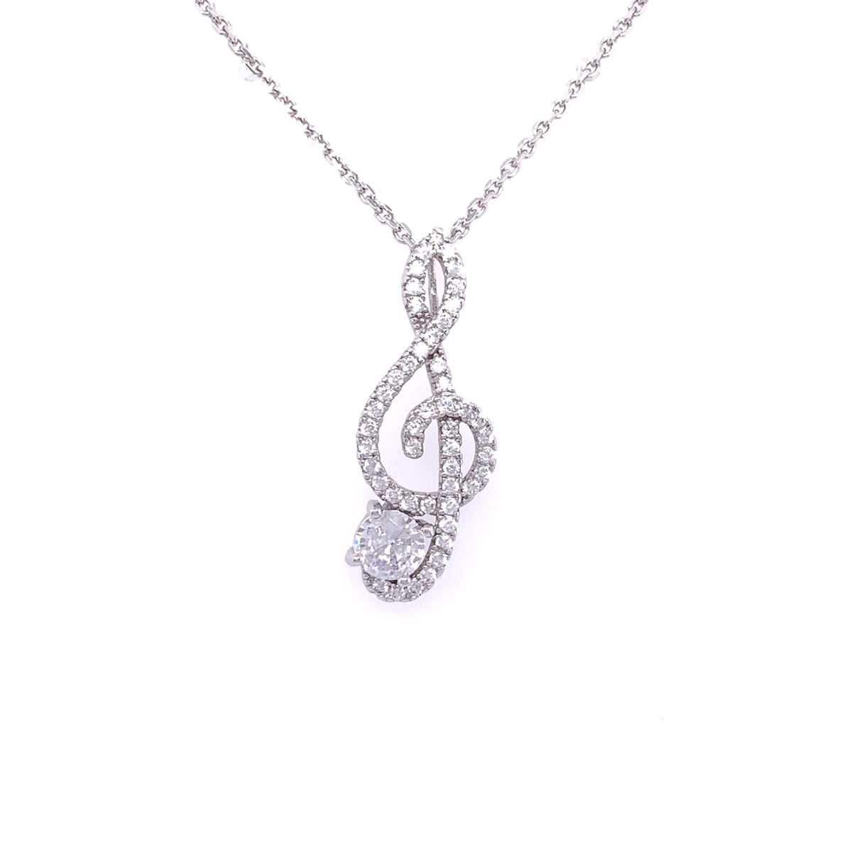 Sterling Silver CZ Treble Clef Music Pendant SPD240C0