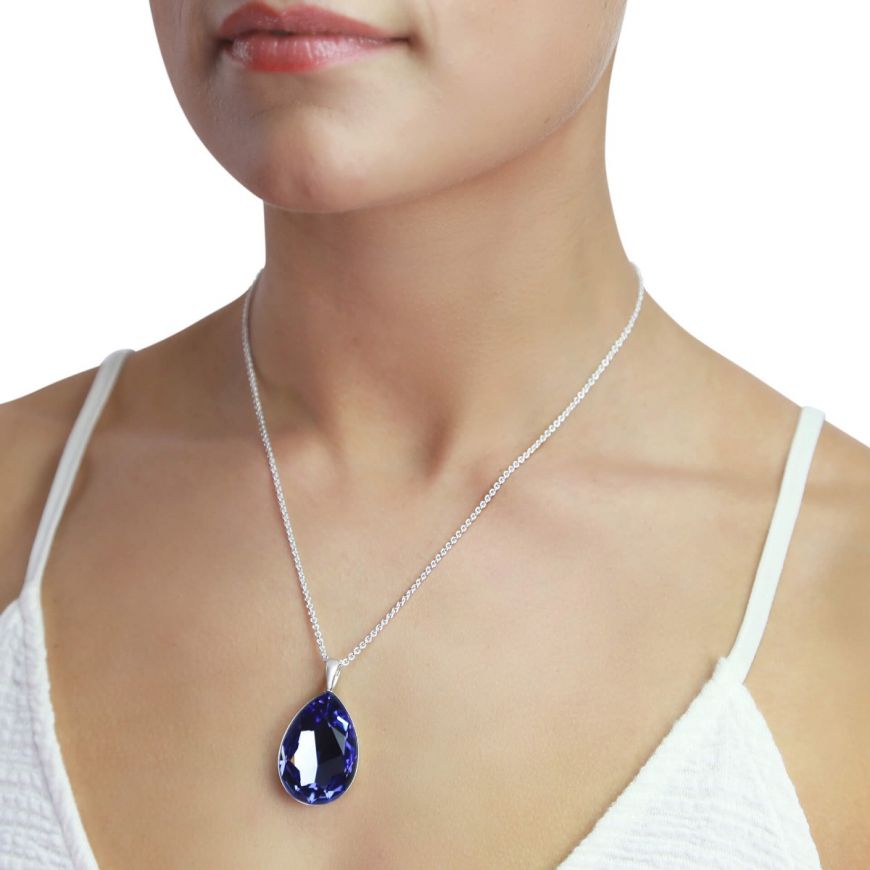 Silver Large Teardrop Pendant In Tanzanite Crystal
