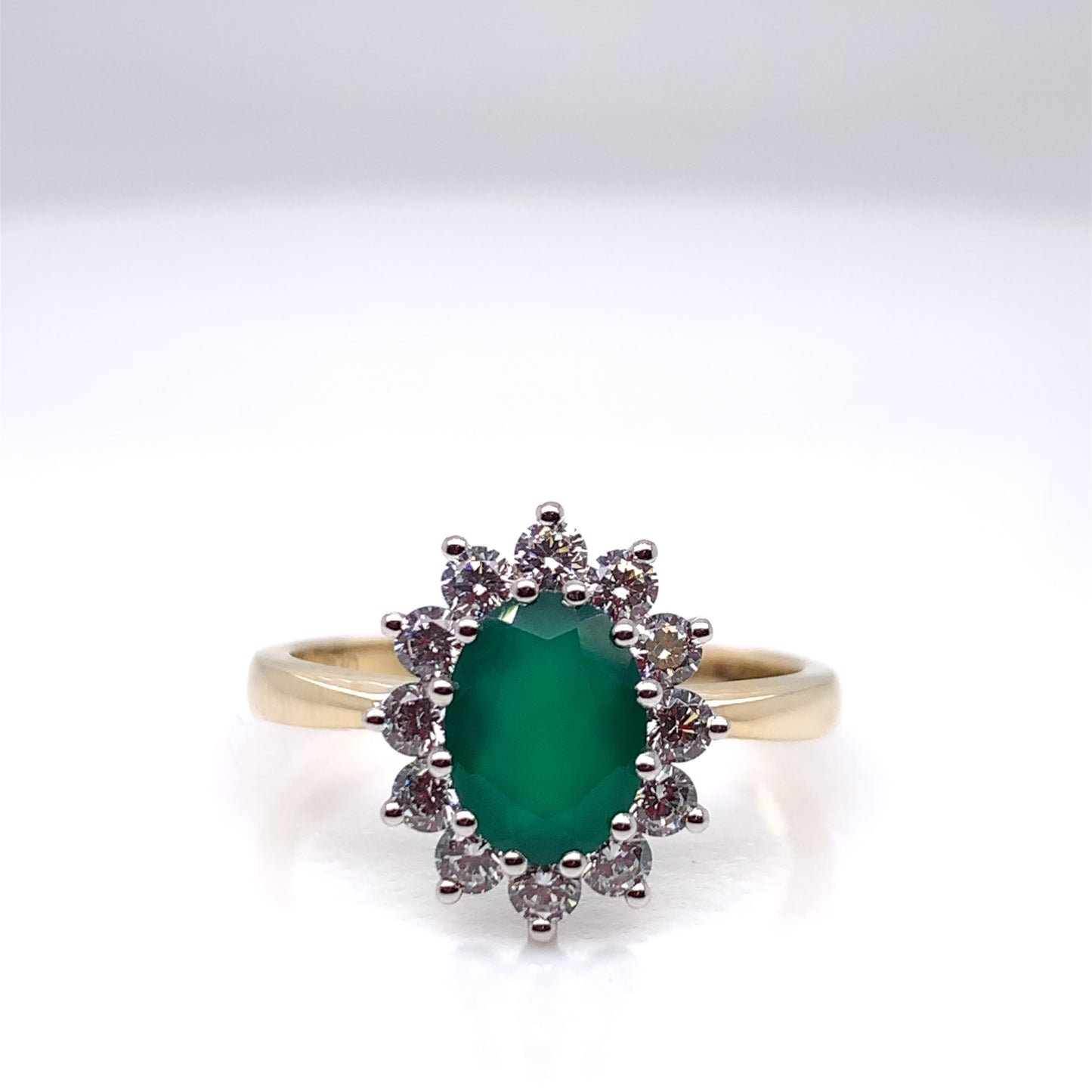 9ct Gold Green Agate & CZ Cluster Ring GRE080