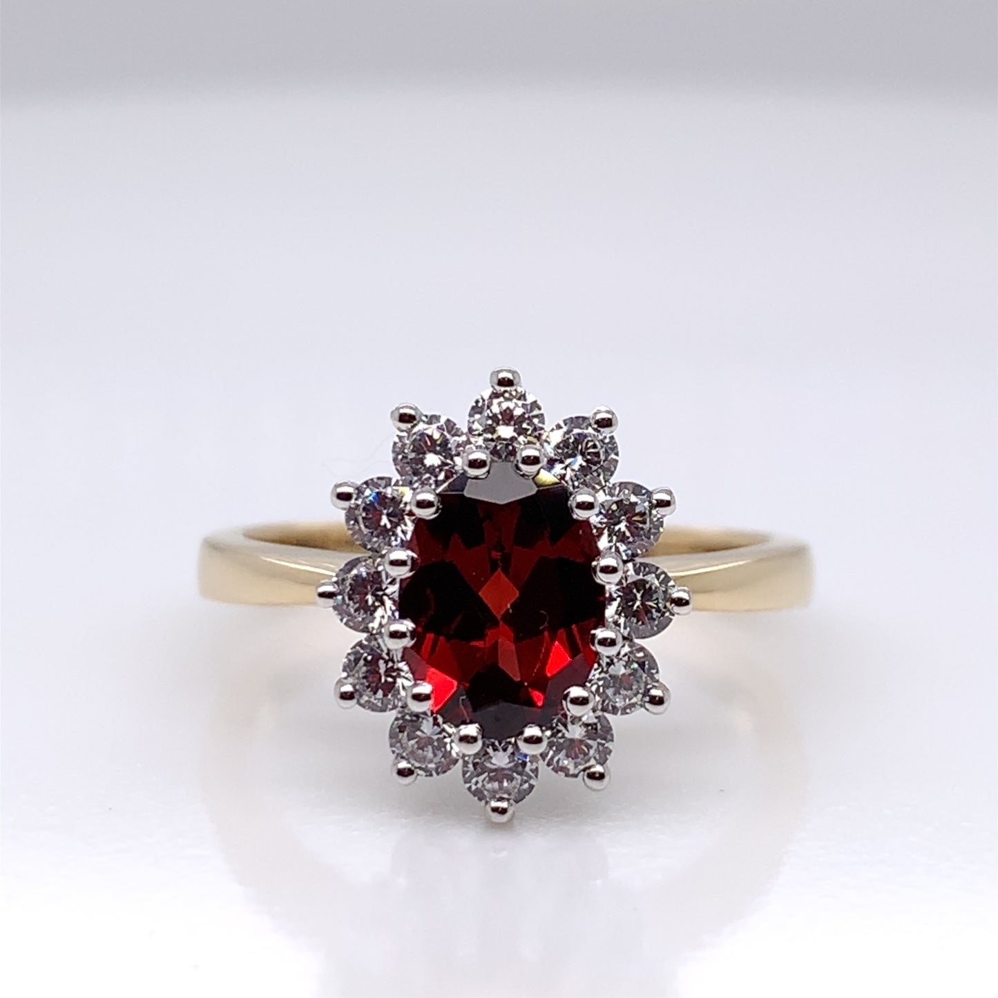 9ct Gold Garnet & CZ Cluster Ring GRX219