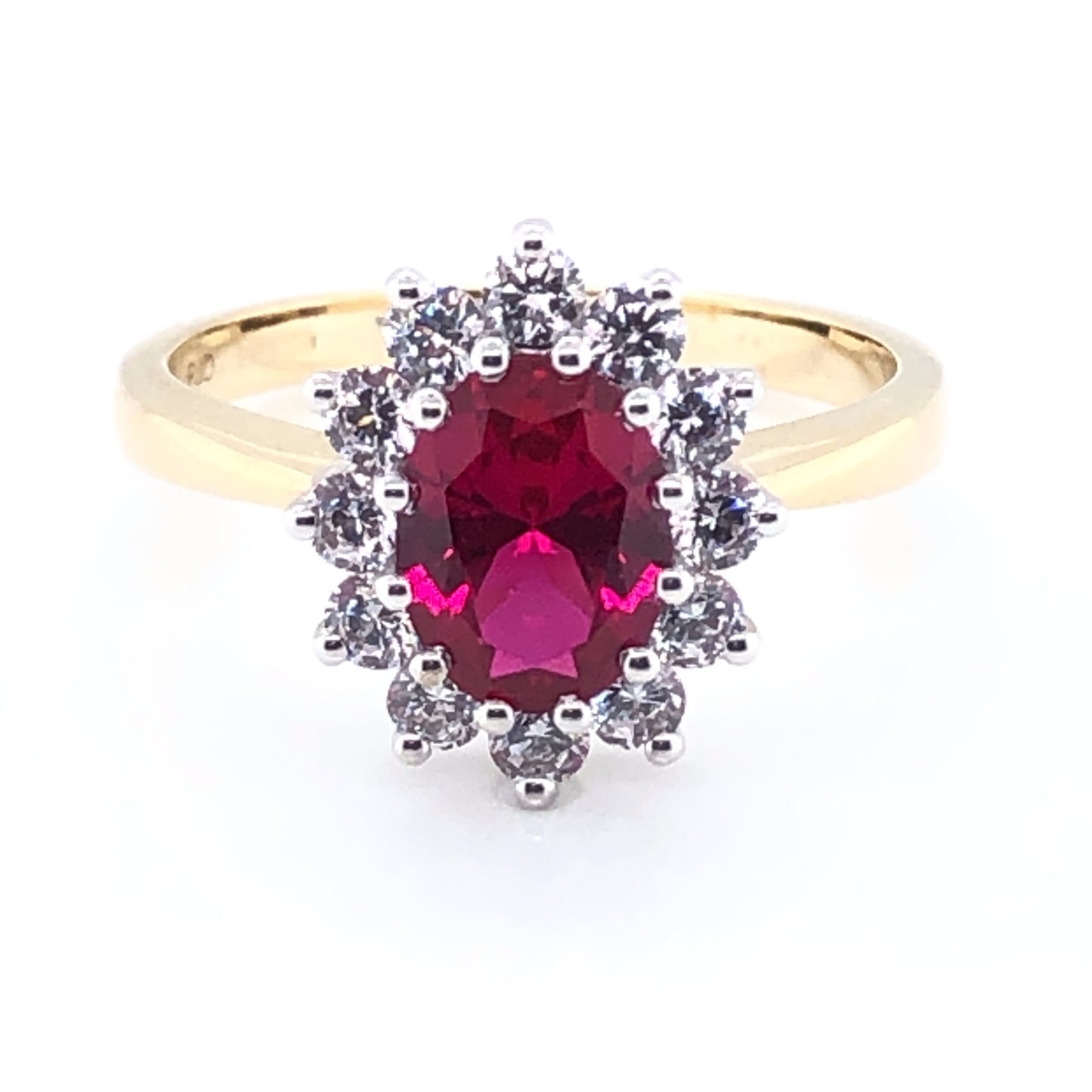 9ct Gold Created Ruby & CZ Cluster Ring GRR138