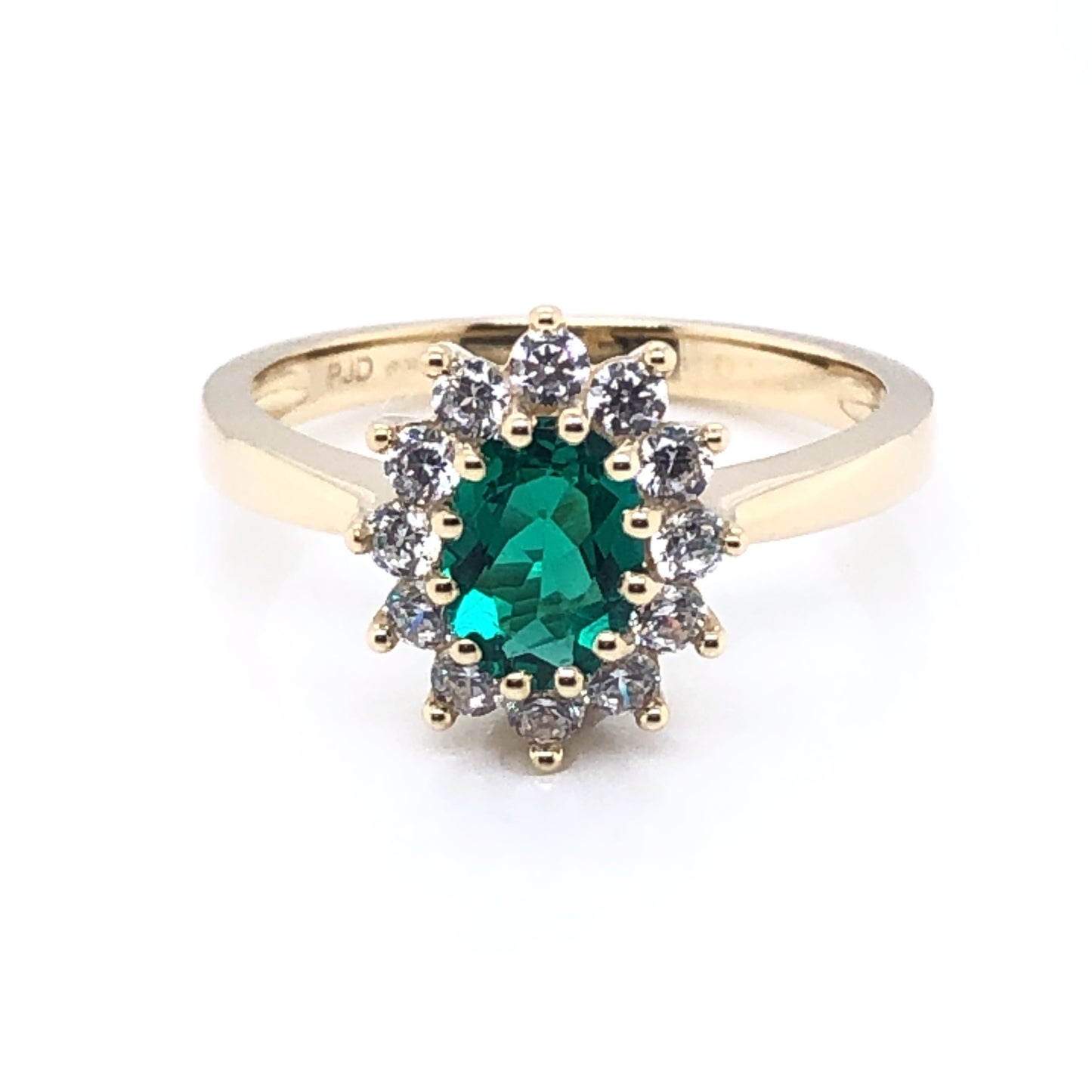 9ct Gold Created Emerald & CZ Cluster Ring kGRE062