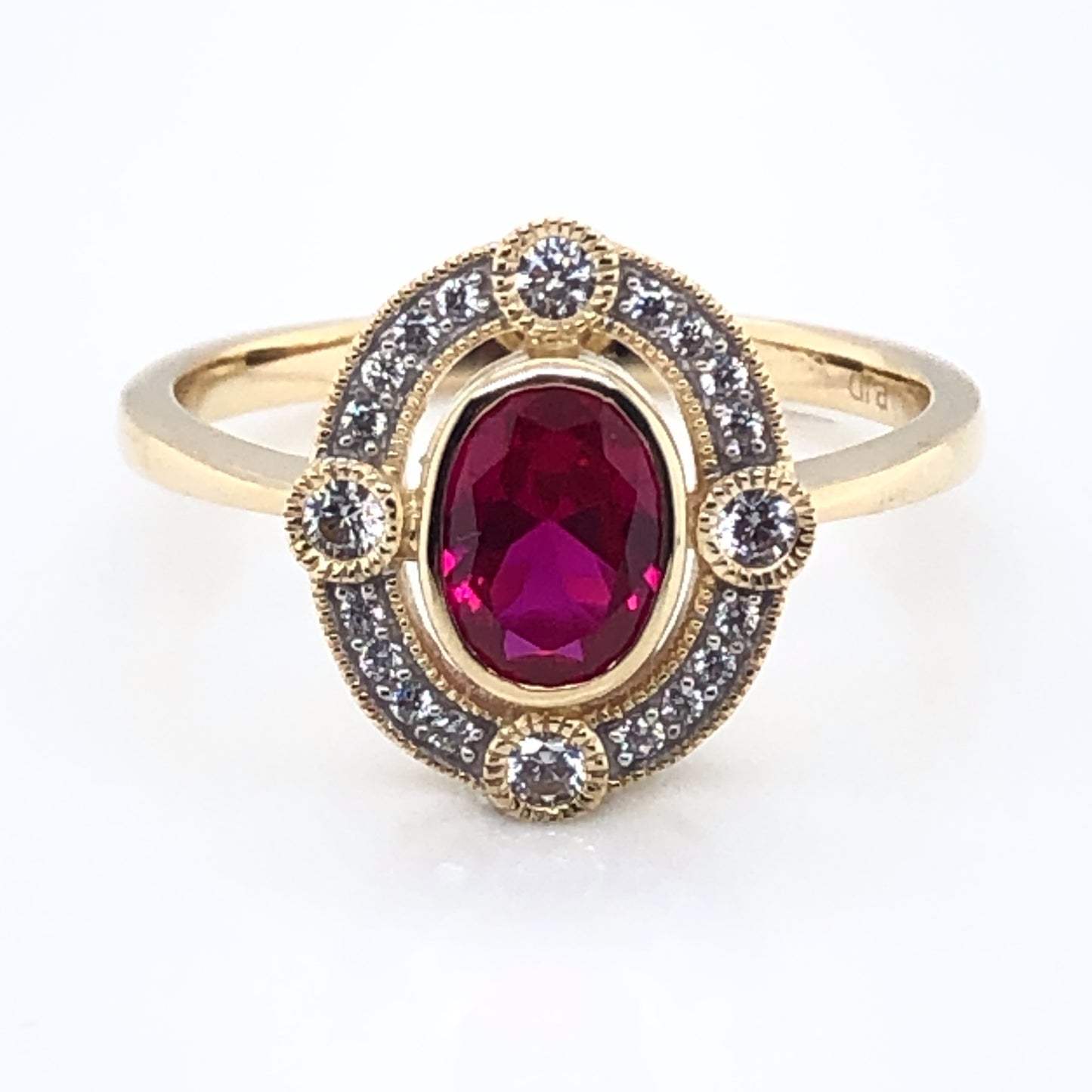 9ct Gold Created Ruby & CZ Vintage Style Ring GRR103