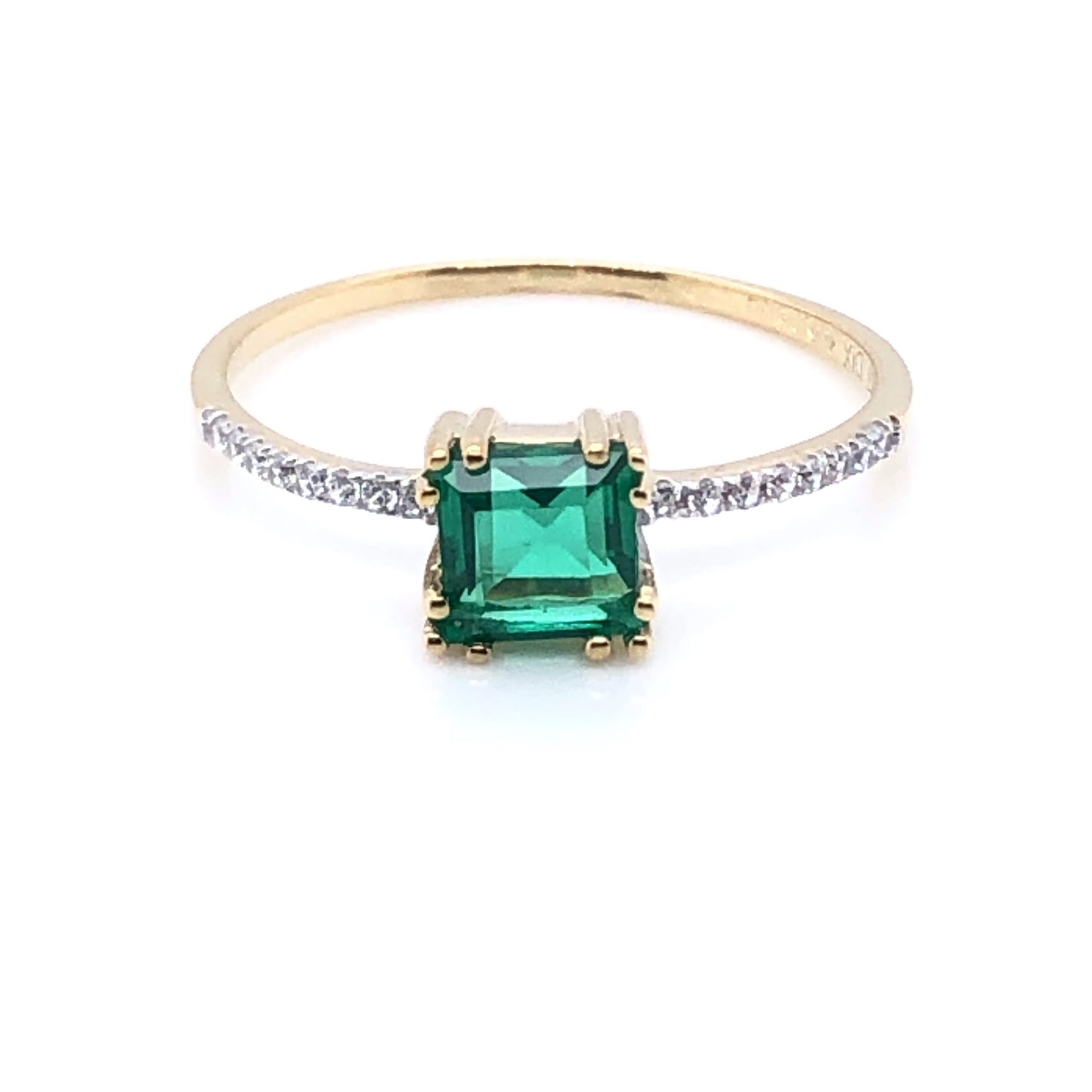 9ct Gold Green Agate & CZ Ring