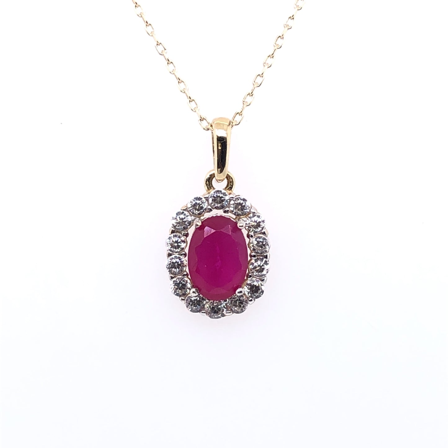 9ct Gold Ruby & CZ Small Cluster Pendant GRR34
