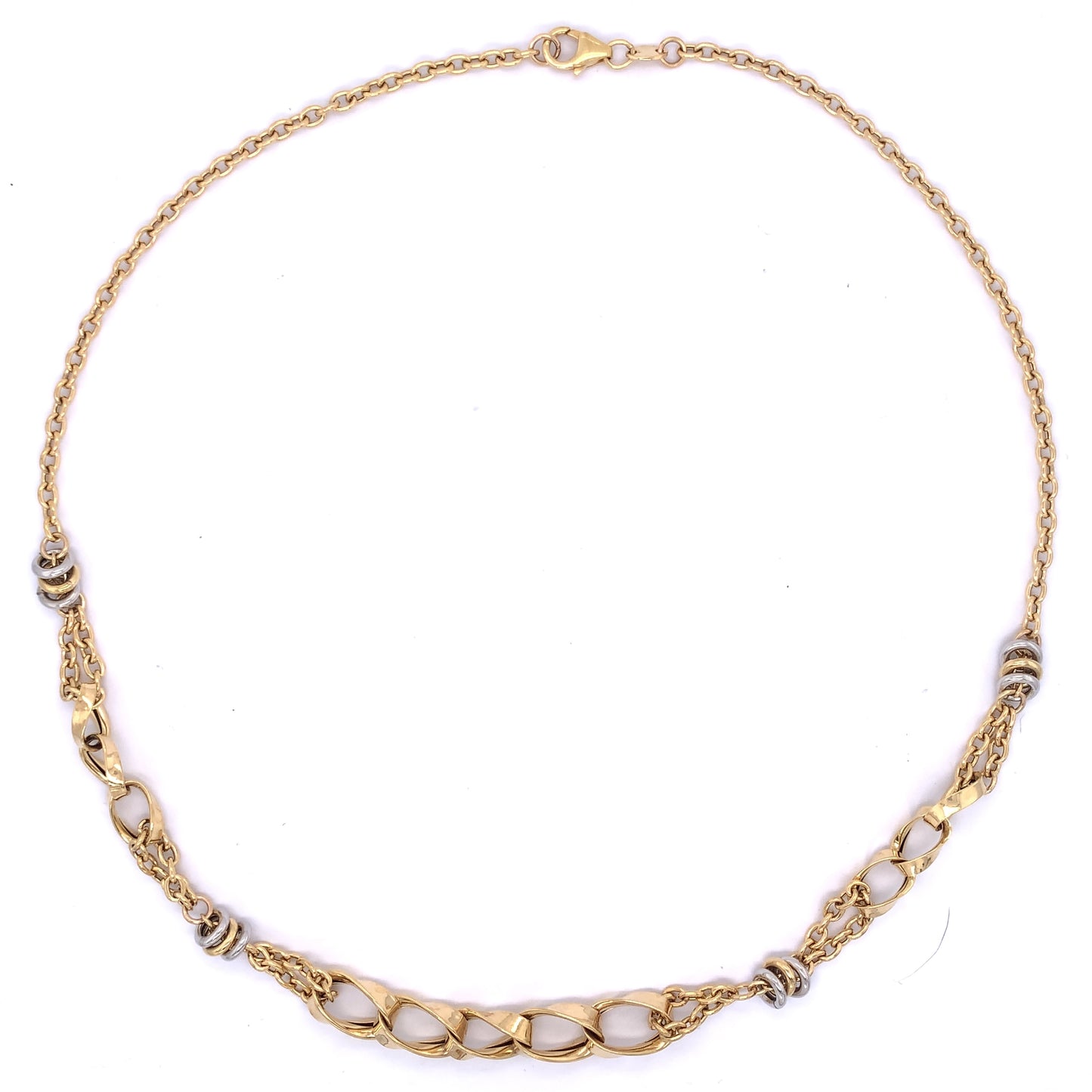 9ct Gold Two-tone Open Curb & Rings Necklace GN078