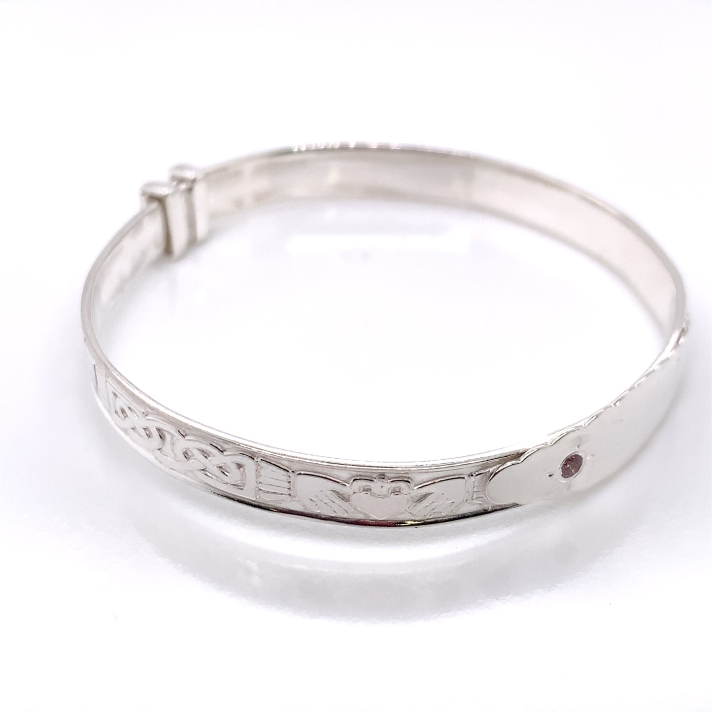 Silver Baby Bangle Claddagh & Celtic Band with Pink CZ SB502