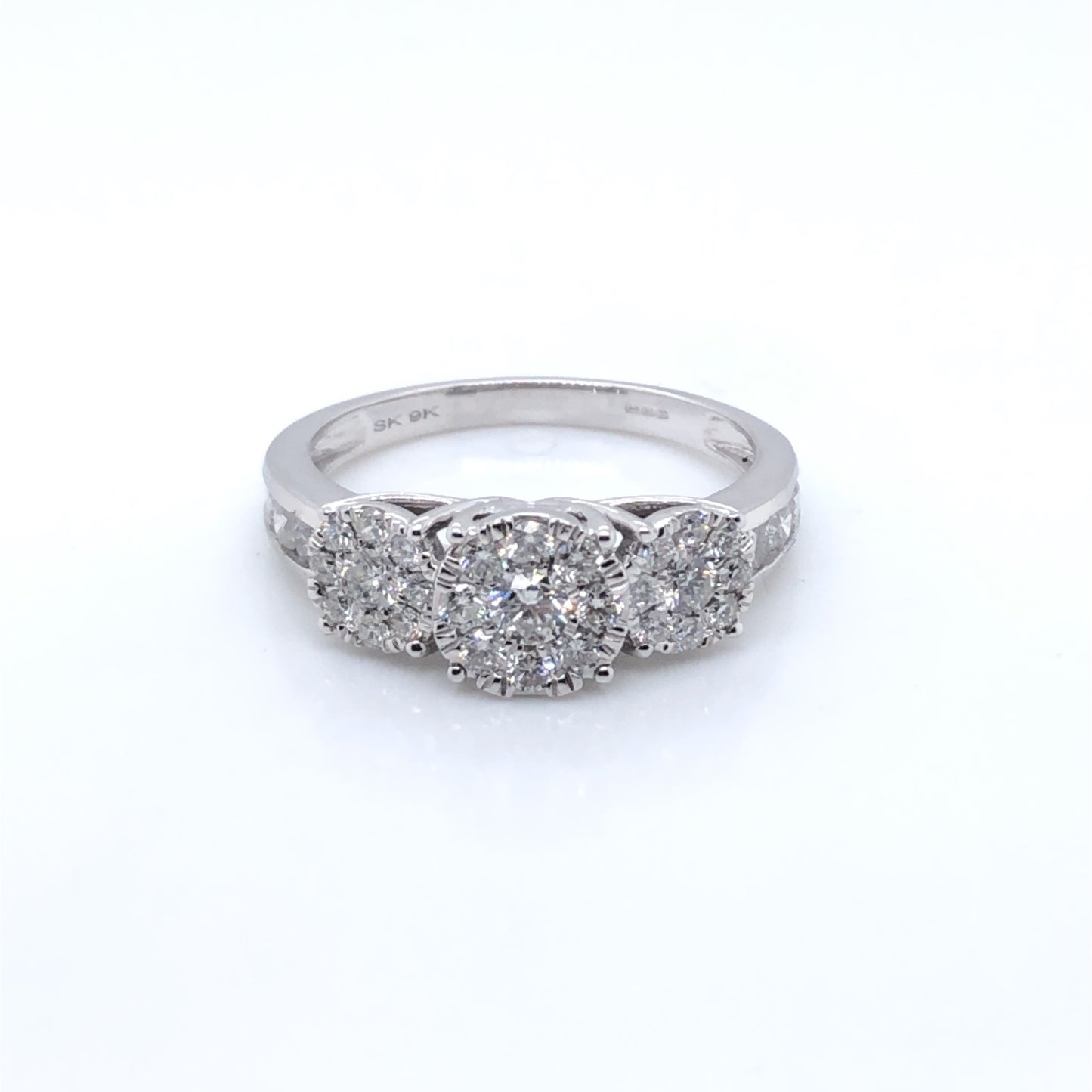 9ct White Gold Diamond Trilogy Halo 1.00ct Ring
