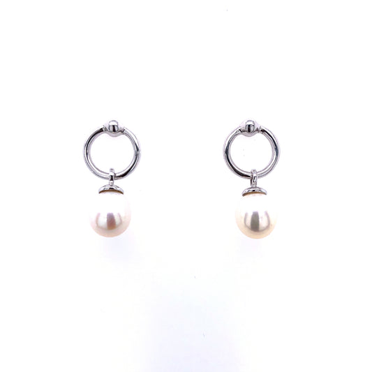 9ct White Gold Pearl & Circle Drop Earrings WEP001