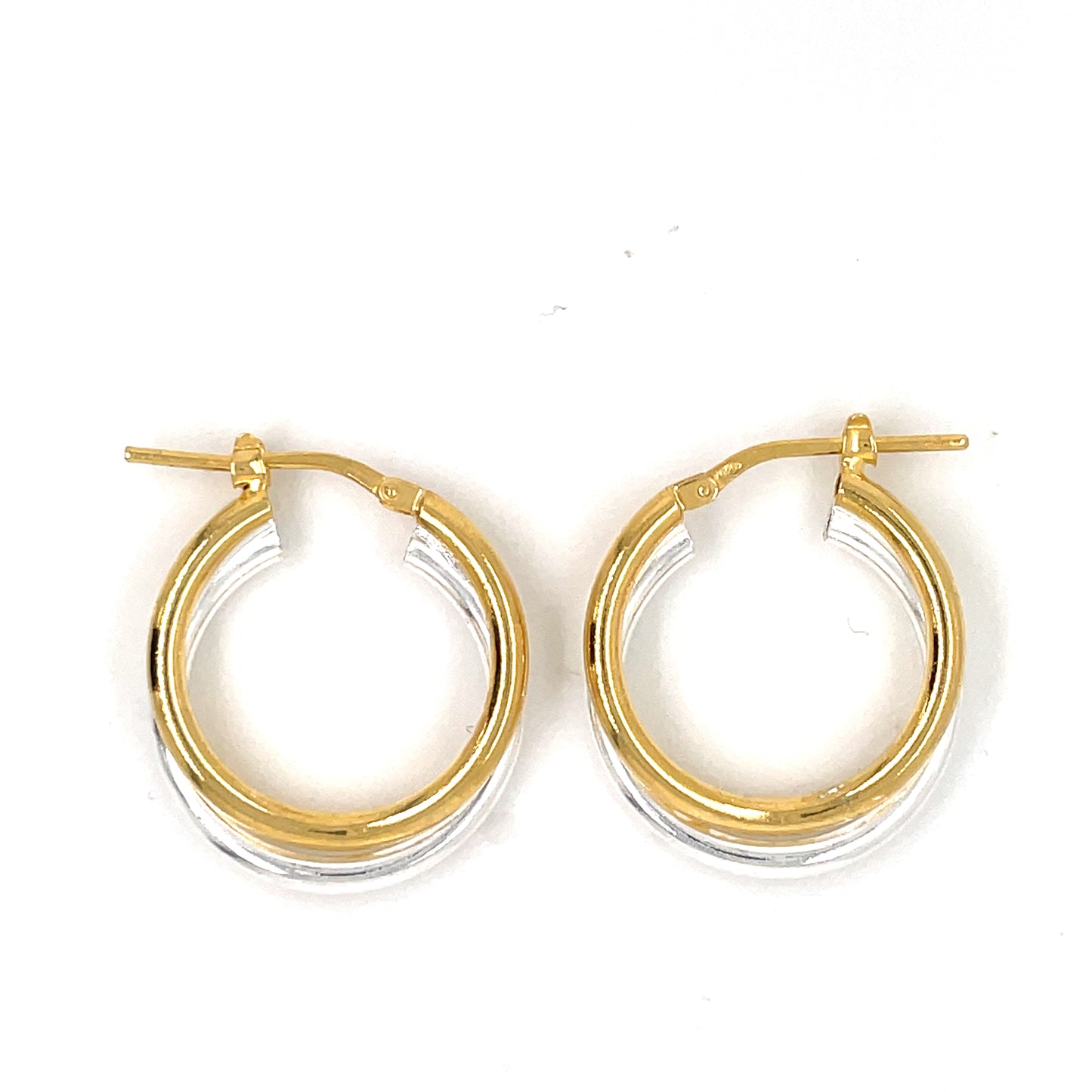 Sterling Silver 21mm Two-tone Double Hoop Earrings 103C