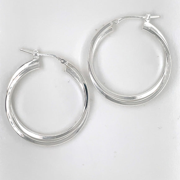 Sterling Silver 28mm Square Double Hoop Earrings 104C