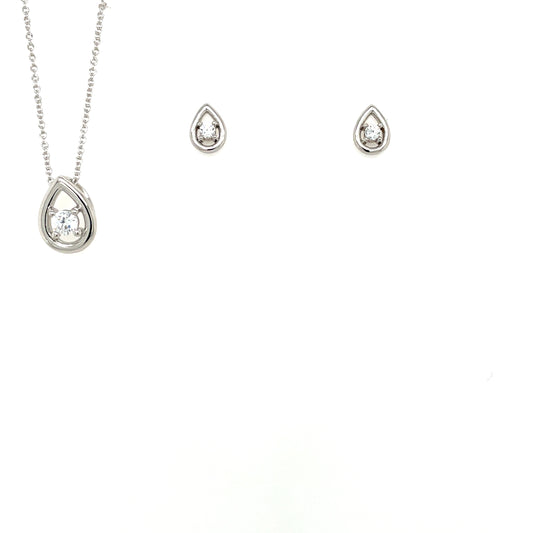 Sterling Silver CZ Teardrop Pendant & Earring Set I04N002/I04E002