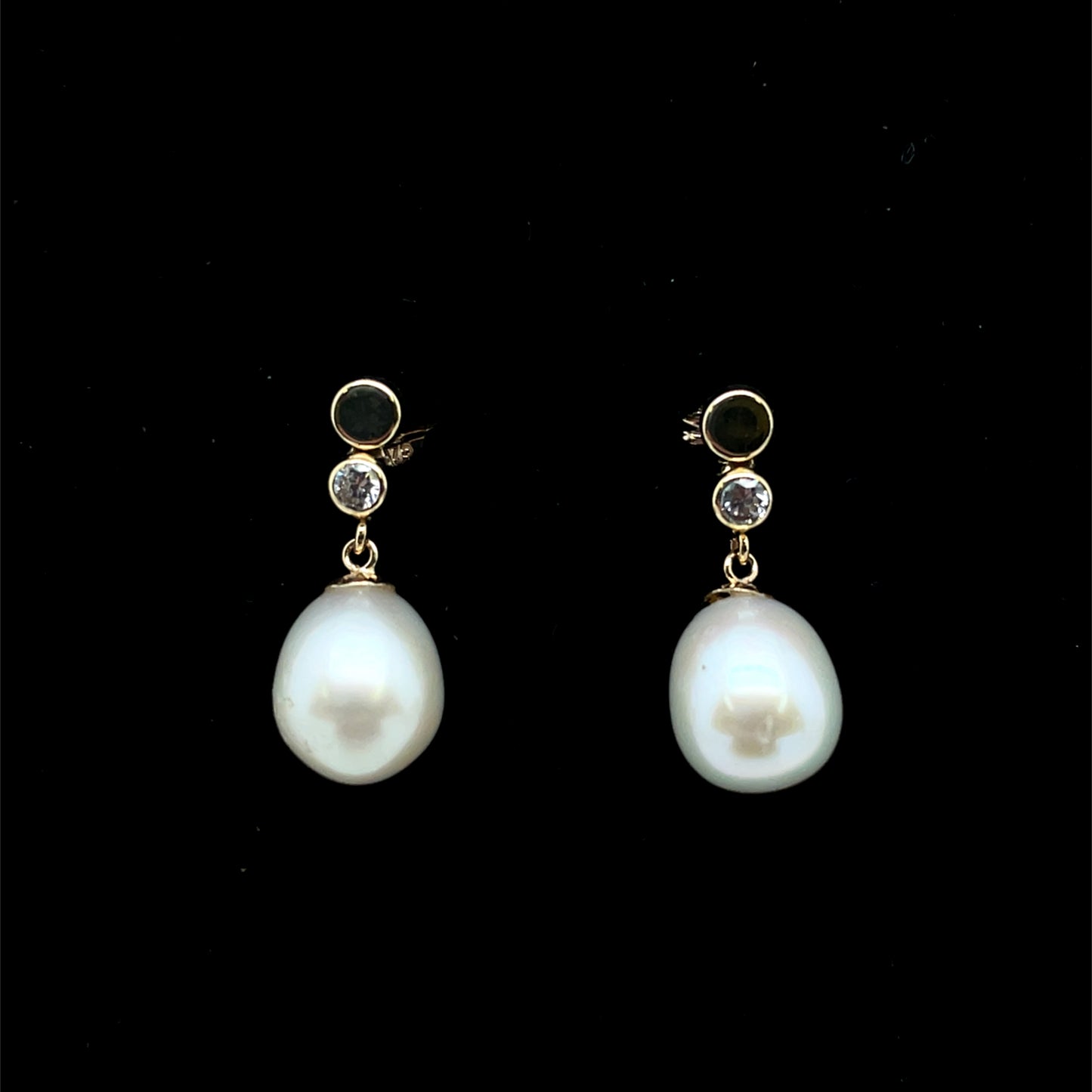 9ct Gold Pearl CZ Drop Earrings GEP372