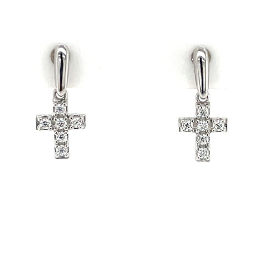 Sterling Silver CZ Cross Drop Earrings SE108