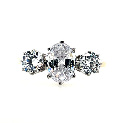 9ct Gold Oval & Round CZ Trilogy  Ring GRZ293