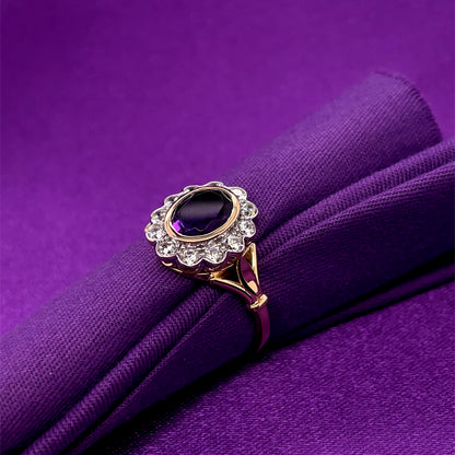 9ct Gold Amethyst CZ Vintage Cluster Ring GRX301