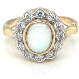 9ct Gold Created Opal & CZ Vintage Cluster Ring GRL53