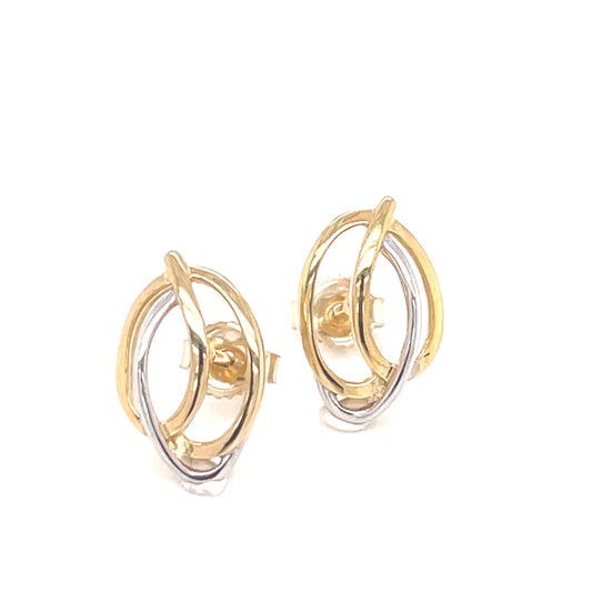 9ct Gold Two-tone Oval Swirl Stud  Earrings GE973