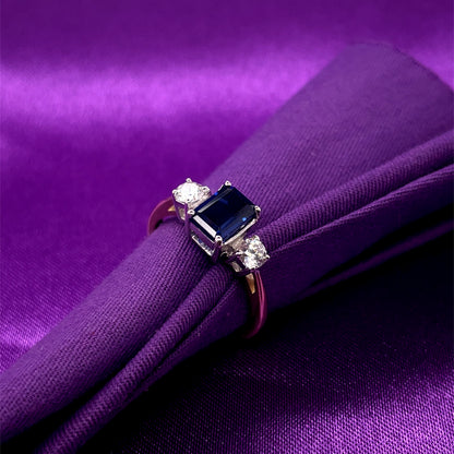 9ct Gold Rectangular Created Sapphire & CZ Ring GRS286