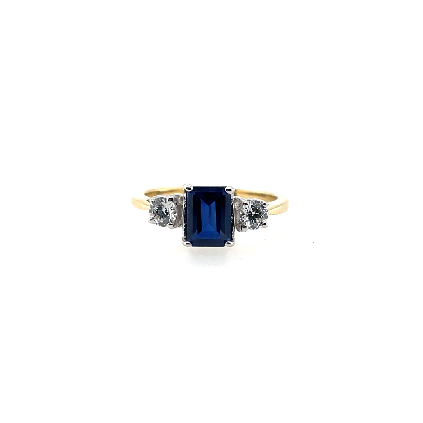 9ct Gold Rectangular Created Sapphire & CZ Ring GRS286