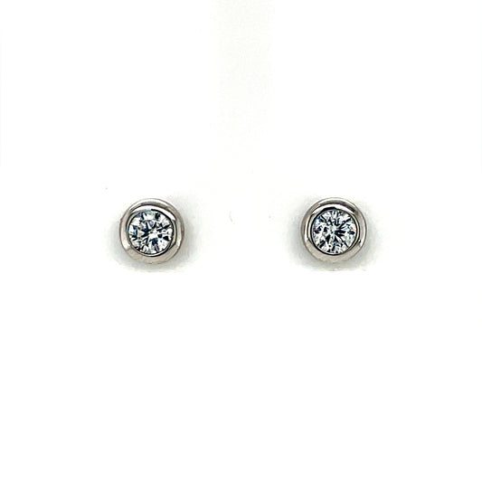 Silver CZ Rubover Stud Earrings SE120