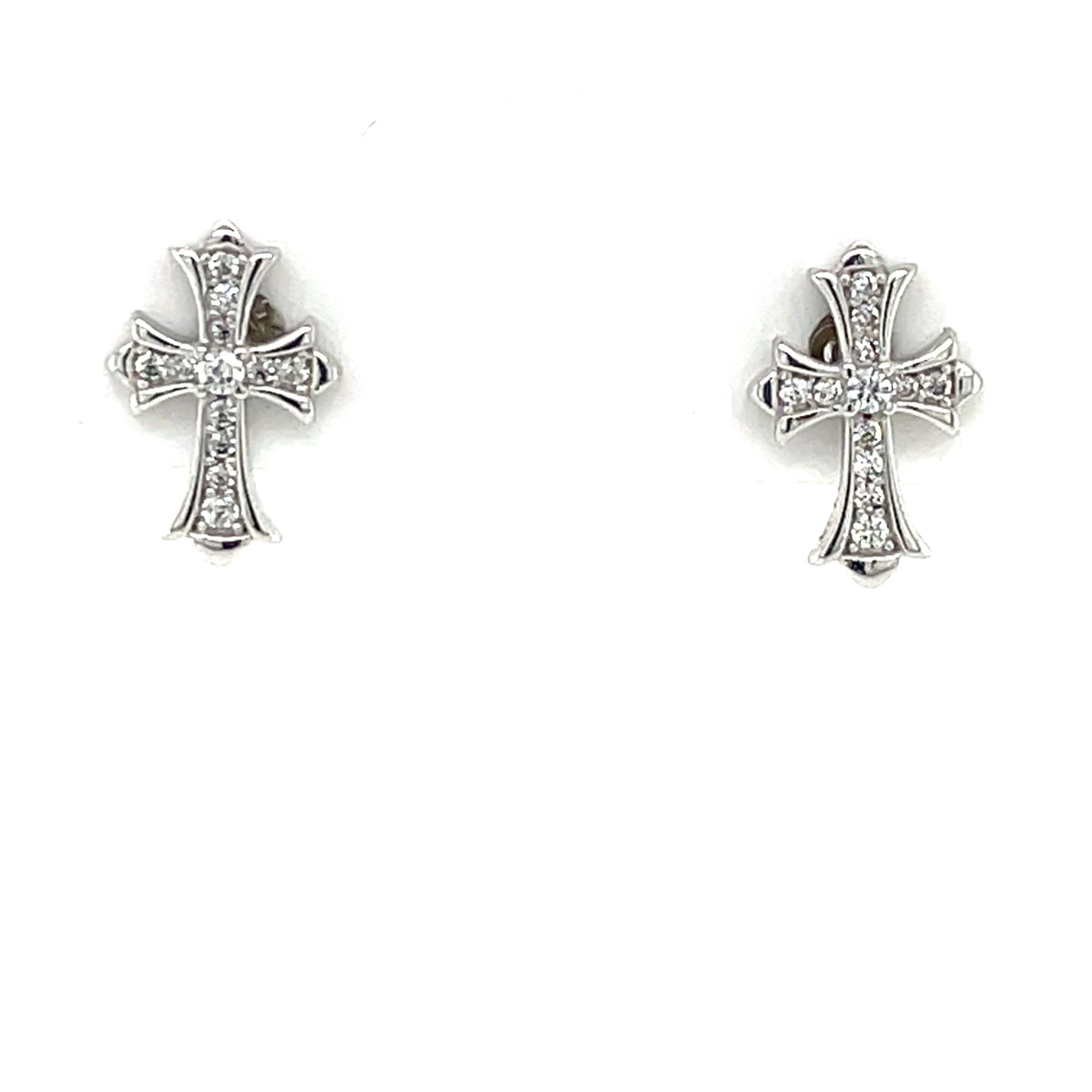 Sterling Silver CZ Cross Stud Earrings SE121
