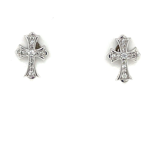 Sterling Silver CZ Cross Stud Earrings SE121