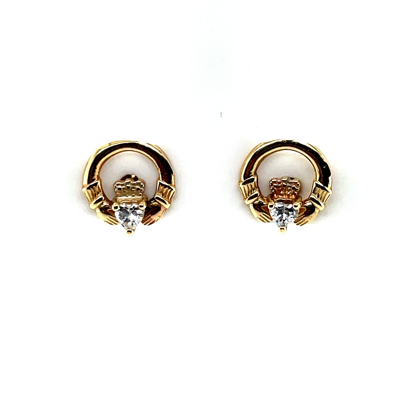 9ct Gold CZ Claddagh Stud Earrings GEZ751