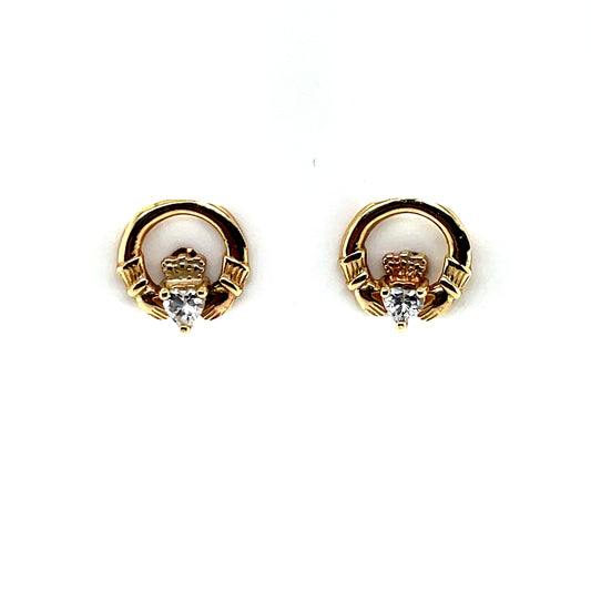 9ct Gold CZ Claddagh Stud Earrings GEZ751