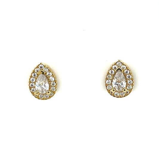 9ct Gold CZ Teardrop Halo Stud Earrings GEZ756