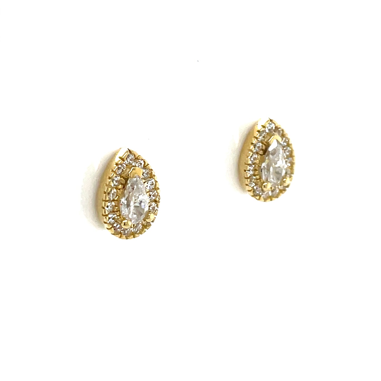 9ct Gold CZ Teardrop Halo Stud Earrings GEZ756