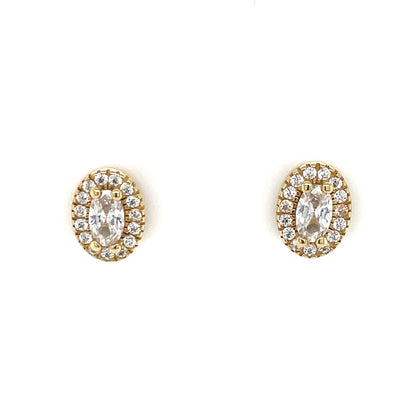 9ct Gold CZ Oval Halo Stud Earrings GEZ758