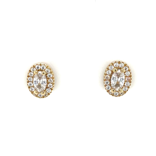 9ct Gold CZ Oval Halo Stud Earrings GEZ758