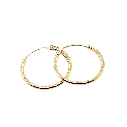 9ct Gold 15mm Diamond-cut Sleeper Earrings GE1075