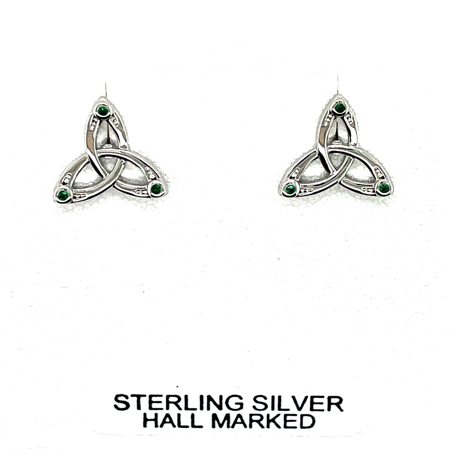 Silver Green CZ Trinity Knot Stud Earrings SE132
