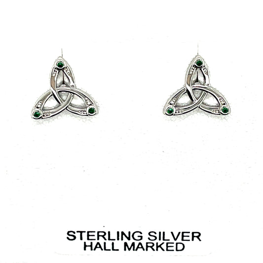 Silver Green CZ Trinity Knot Stud Earrings SE132