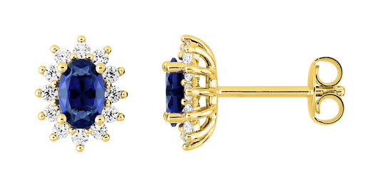Bijoux D'Or 18ct Gold-Plated Sapphire CZ Oval Cluster Earrings 135102.2