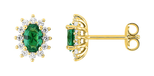 Bijoux D'Or 18ct Gold-Plated Emerald CZ Oval Cluster Earrings 135102.4