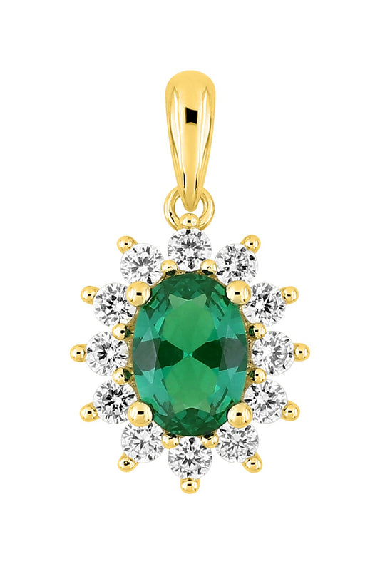 Bijoux D'Or 18ct Gold-Plated Emerald CZ Oval Cluster Pendant 136436.4