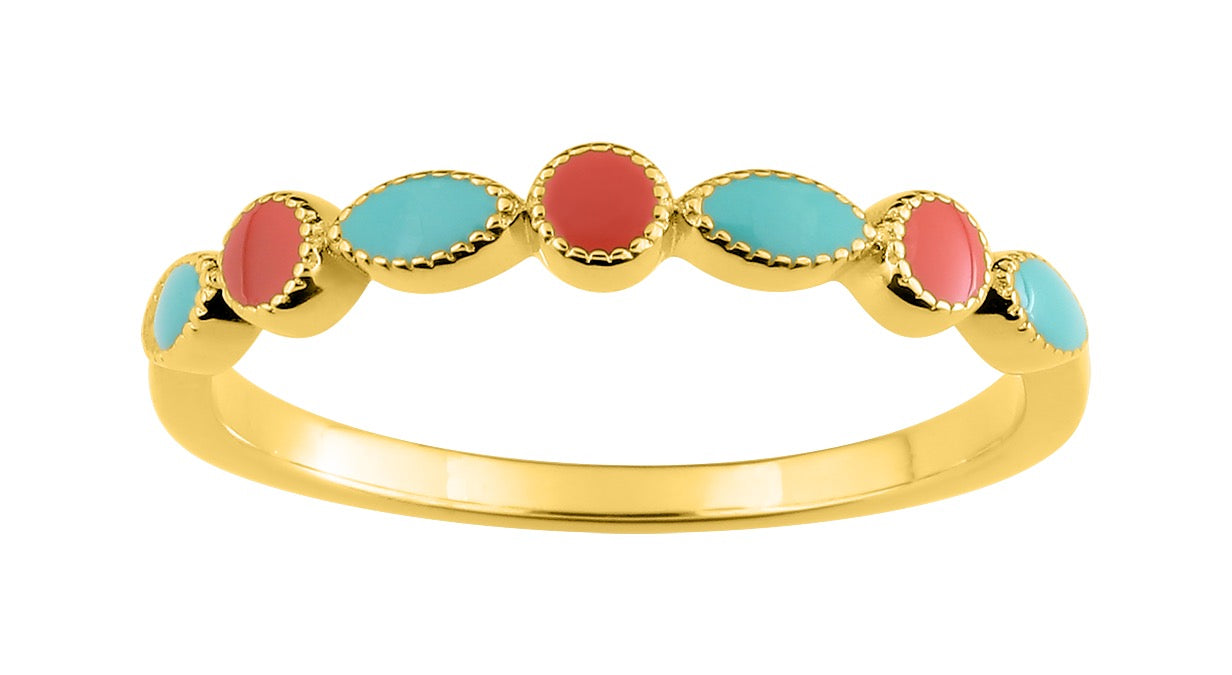 Bijoux D'Or 18ct Gold-Plated Turquoise & Orange Ring 137751