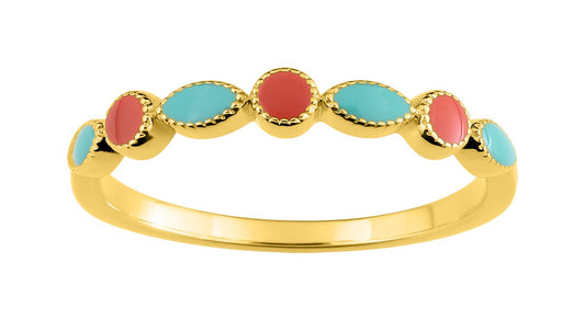 Bijoux D'Or 18ct Gold-Plated Turquoise & Orange Ring 137751
