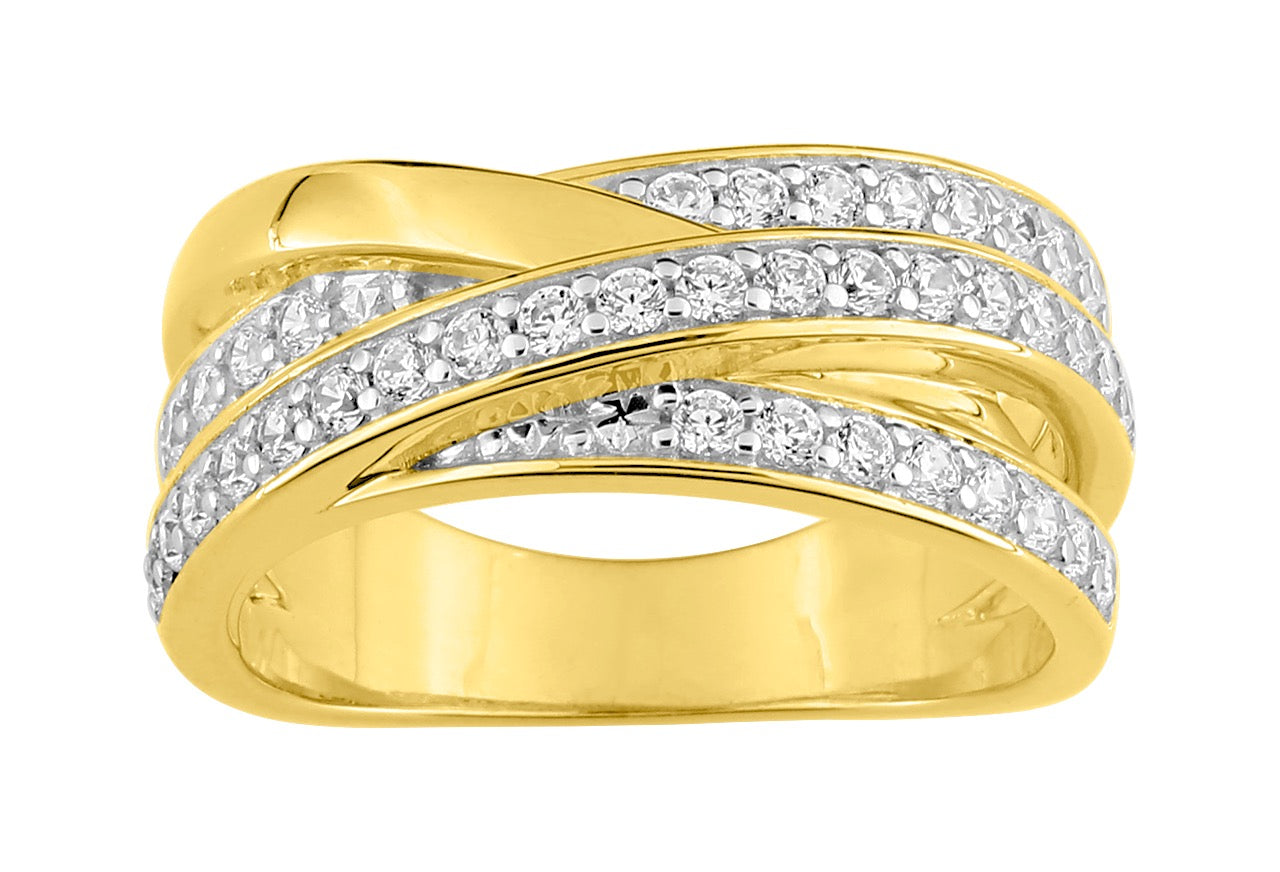 Bijoux D'Or 18ct Gold-Plated CZ Criss Cross Ring 137881