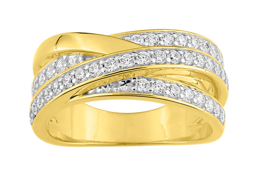 Bijoux D'Or 18ct Gold-Plated CZ Criss Cross Ring 137881