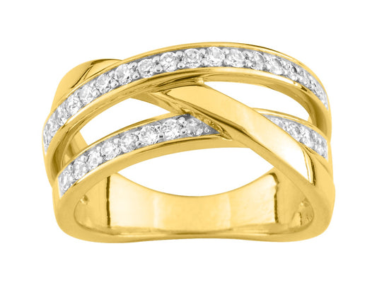Bijoux D'Or 18ct Gold-Plated CZ Criss Cross Ring 137882