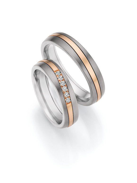 Surfing Colors Wedding Ring with 14K Rose Gold & Titanium