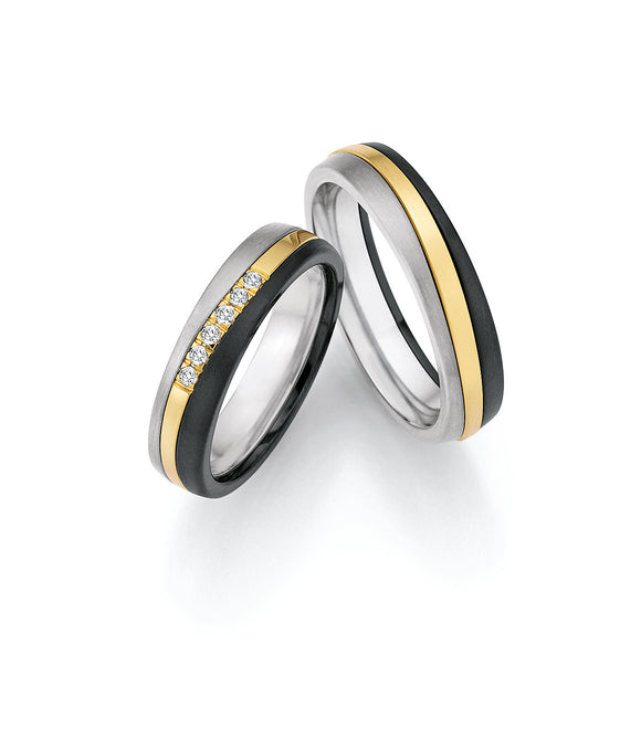 Surfing Colors Wedding Ring with 14K Gold, Zirconium & Titanium