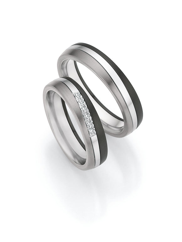 Surfing Colors Wedding Ring with 14K White Gold, Zirconium & Titanium
