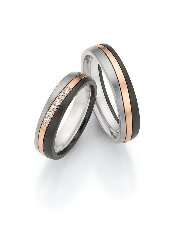 Surfing Colors Wedding Ring with 14K Rose Gold, Zirconium & Titanium