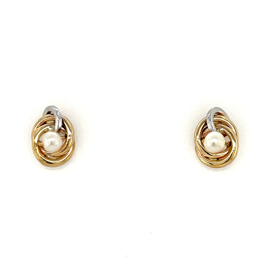 9ct Gold Pearl in Circles Earrings GEP378