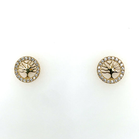 9ct Gold CZ Tree of Life Stud Earrings GEZ755
